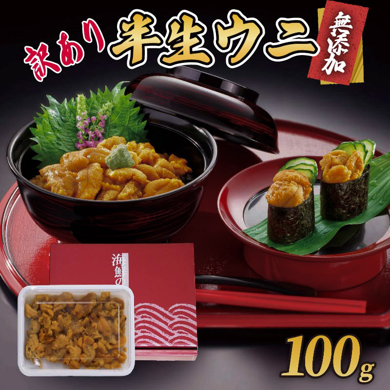 訳あり 半生うに 100g 冷凍 うに ウニ 雲丹 キタムラサキウニ ミョウバン不使用 ウニ丼 丼 おつまみ 晩酌 海鮮 海産物 珍味 日本三大珍味 三陸 岩手県 大船渡市