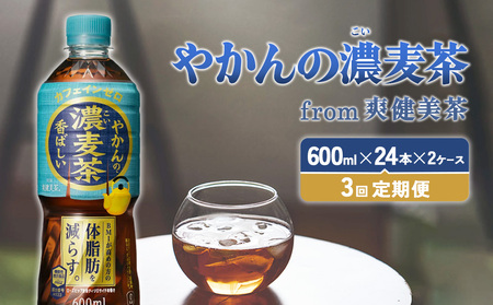 【3回定期便】やかんの濃麦茶 from 爽健美茶 600ml PET×24本（2ケース）合計144本【コカコーラ】 麦茶 アウトドア 日本茶 お茶 むぎ茶 ペットボトル カフェインゼロ ノンカフェイン 常温 送料無料 こども 美容 むくみ BMI 体脂肪