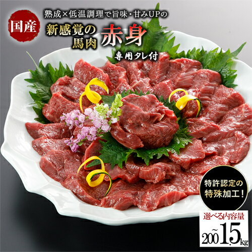 【ふるさと納税】レビューキャンペーン対象 出荷月指定 選べる内容量 馬肉 国産 日本 厳選 赤身 新感覚 特許製法 氷温熟成 低温調理 加熱済 レア 焼いたらもっと美味しい 小分け 専用醤油 タレ 真空パック 熊本 阿蘇 小国町 送料無料 【地場産品基準：類型3】