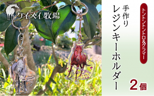 馬 たてがみ 尻尾 手作り レジン キーホルダー ２個(トントントントロ＆グラマー) オリジナル