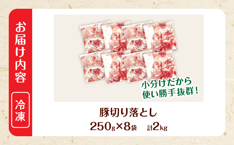 大人気 生冷凍 厳選 豚切り落とし 計2kg 豚肉 おすすめ 国産 食品 焼肉 肉じゃが 豚汁 野菜炒め おかず お弁当 晩ご飯 グルメ 小分け 個包装 真空パック おすそ分け お取り寄せ 新鮮 万能