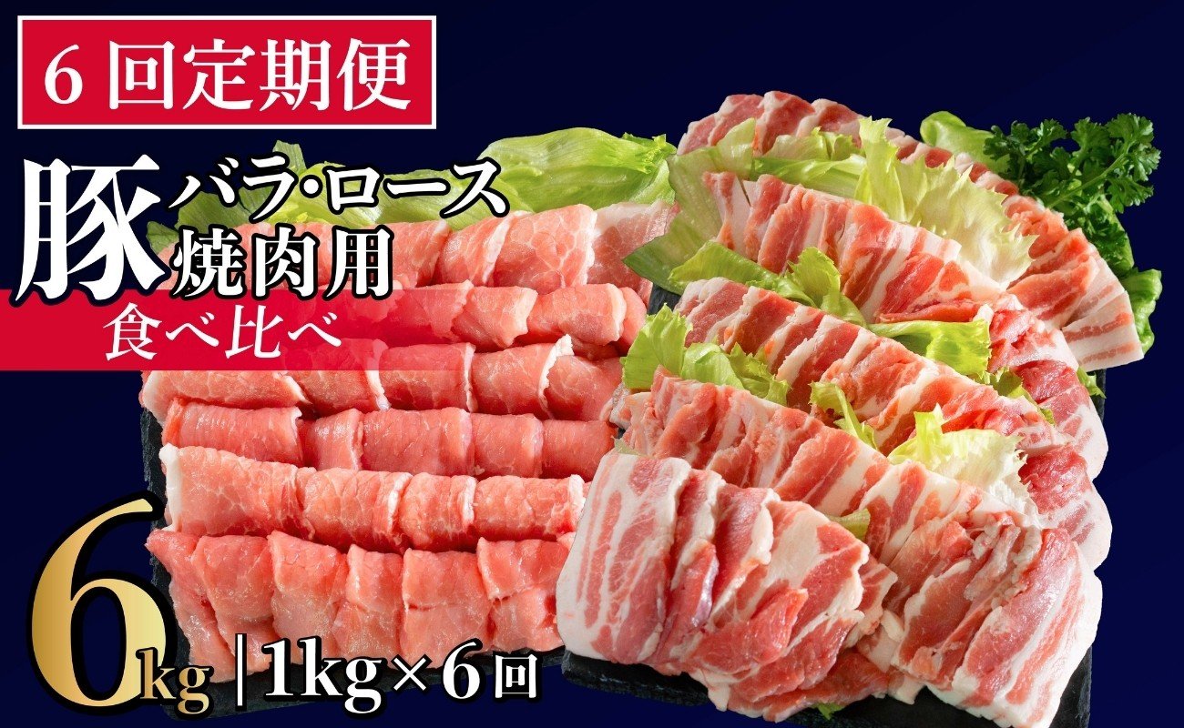
            B603《定期便》長崎県産豚 バラ･ロース 焼肉用 2種食べ比べ 計1kg(バラ500g×1･ロース500g×1)6回お届け】
          