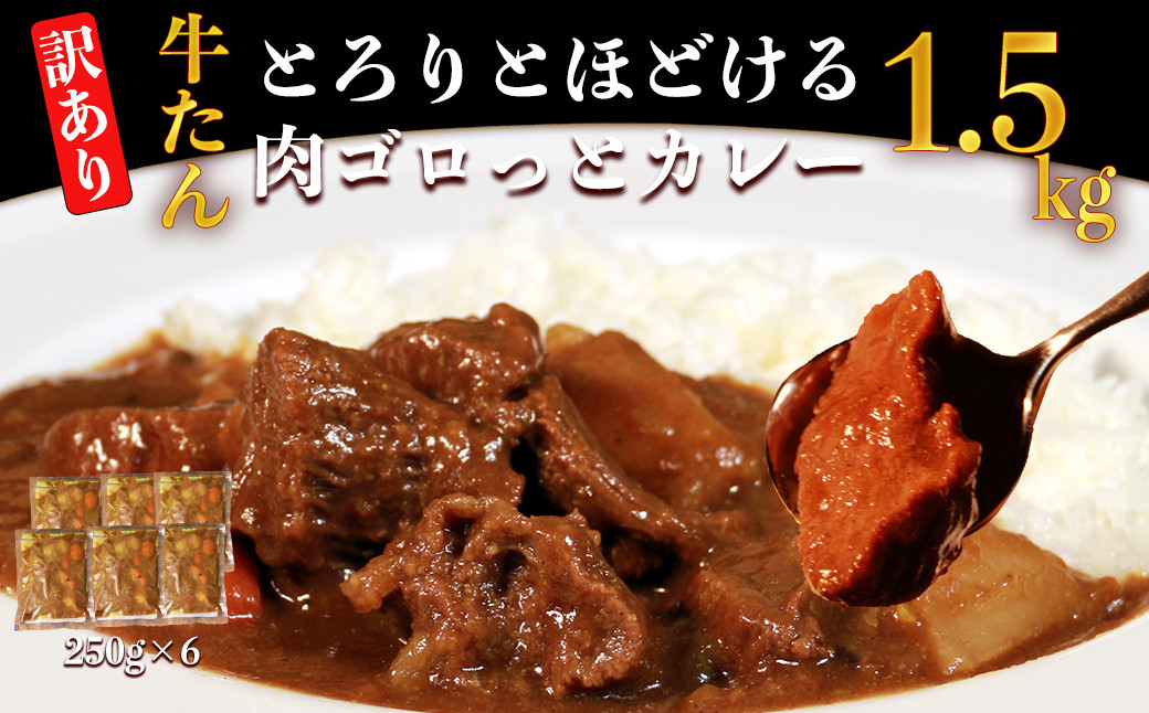 
            【訳あり】具だくさん やわらか牛タンカレー 250g×6パック 計1.5kg
          