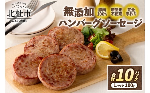 無添加ハンバーグソーセージ（100g×10パック入り）　無添加 バーベキュー キャンプ パーティー 手作り フランク オールポーク 豚肉100％ 天然腸 山梨県 白州 北杜市