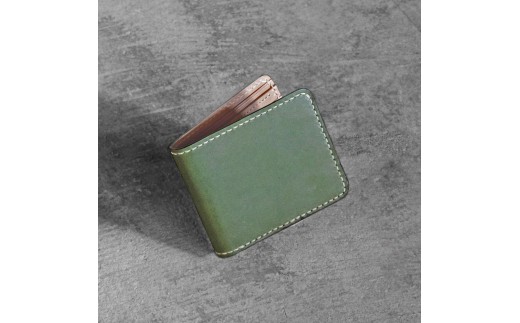 栃木レザー使用｜滑らか本革二つ折り財布｜Half wallet 01C｜オリーブ｜minca（全7色）