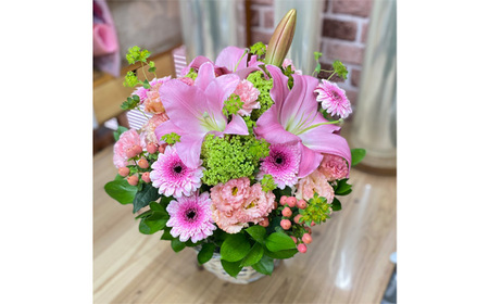 No.489 （ピンク系）Lサイズ 癒し生活！季節のおまかせフラワーアレンジメント