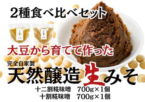 月岡糀屋 完全自家製味噌 2種食べ比べセット 700g×2個入り 十割糀味噌 十二割糀味噌 国産大豆 国産塩 自家製米糀 こうじ 味噌 みそ ミソ 味噌汁 非加熱熟成 辛口味噌 田舎味噌 3B03007