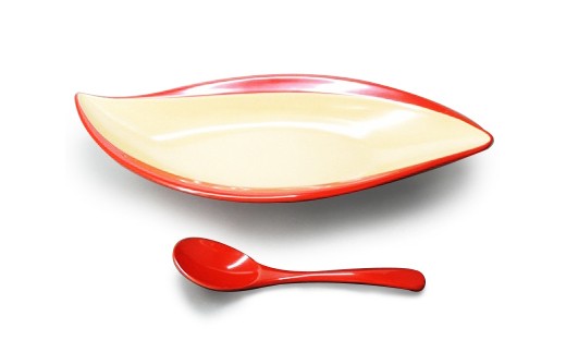 伝統工芸品★和モダンなデザイン『越前漆器カレー皿＆スプーンのセット』 [D-00805]