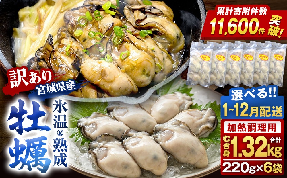 
                  《 配送月 が 選べる 》 牡蠣 ＜ 訳あり ＞ 氷温熟成 かき 220g × 6パック 加熱用 むき身 冷凍 バラ冷凍 個包装 カキ 不揃い 魚貝類 貝類 海の幸 BBQ バーベキュー 海の幸 おつまみ 宮城県 石巻市 石巻 宮城 まるたか水産 
                