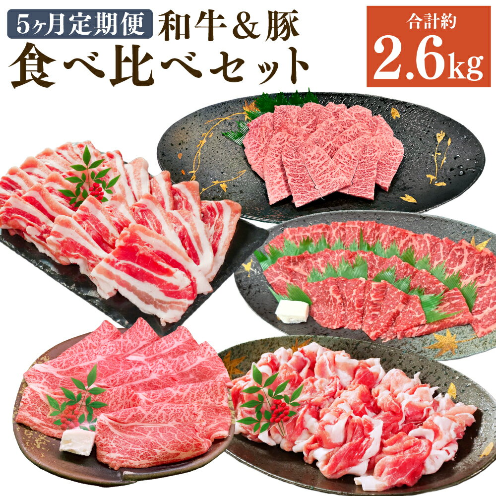 【ふるさと納税】【5ヶ月定期便】5ヶ月で食べ比べ！ 大分県 食べ比べ セット 合計2.6kg 牛肉 豚肉 肉 お肉 和牛 和豚 国産牛 国産豚 4等級以上 お楽しみ 食べ比べ ごちそう 大分県産 竹田市 送料無料