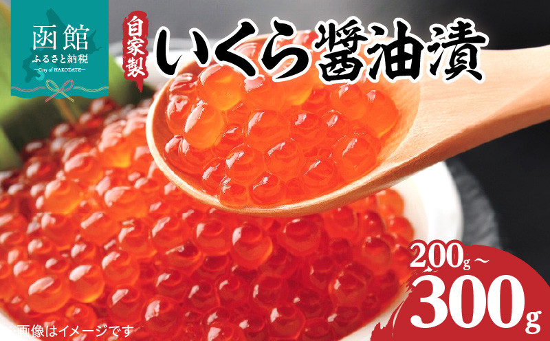 
            自家製 いくら 醤油漬 選べる 内容量 200g ～ 300g 特製 出汁醤油 漬け 自慢の一品 北海道産 鮭卵 鮭 魚卵 海産物 海鮮 海の幸 いくら丼 手巻き寿司 海鮮ちらし ちらし寿司 ご飯のお供 北海道 函館市 送料無料_HD069-001-sku
          