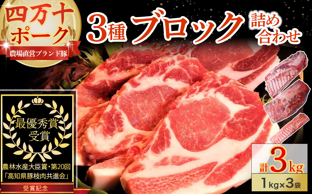 
            【農林水産大臣賞・受賞記念】◆四万十町産◆ブランド豚の3種ブロック詰め合わせ （3kgセット） Adf-68 豚肉 ロース バラ モモ ウデ 肩ロース 冷凍
          