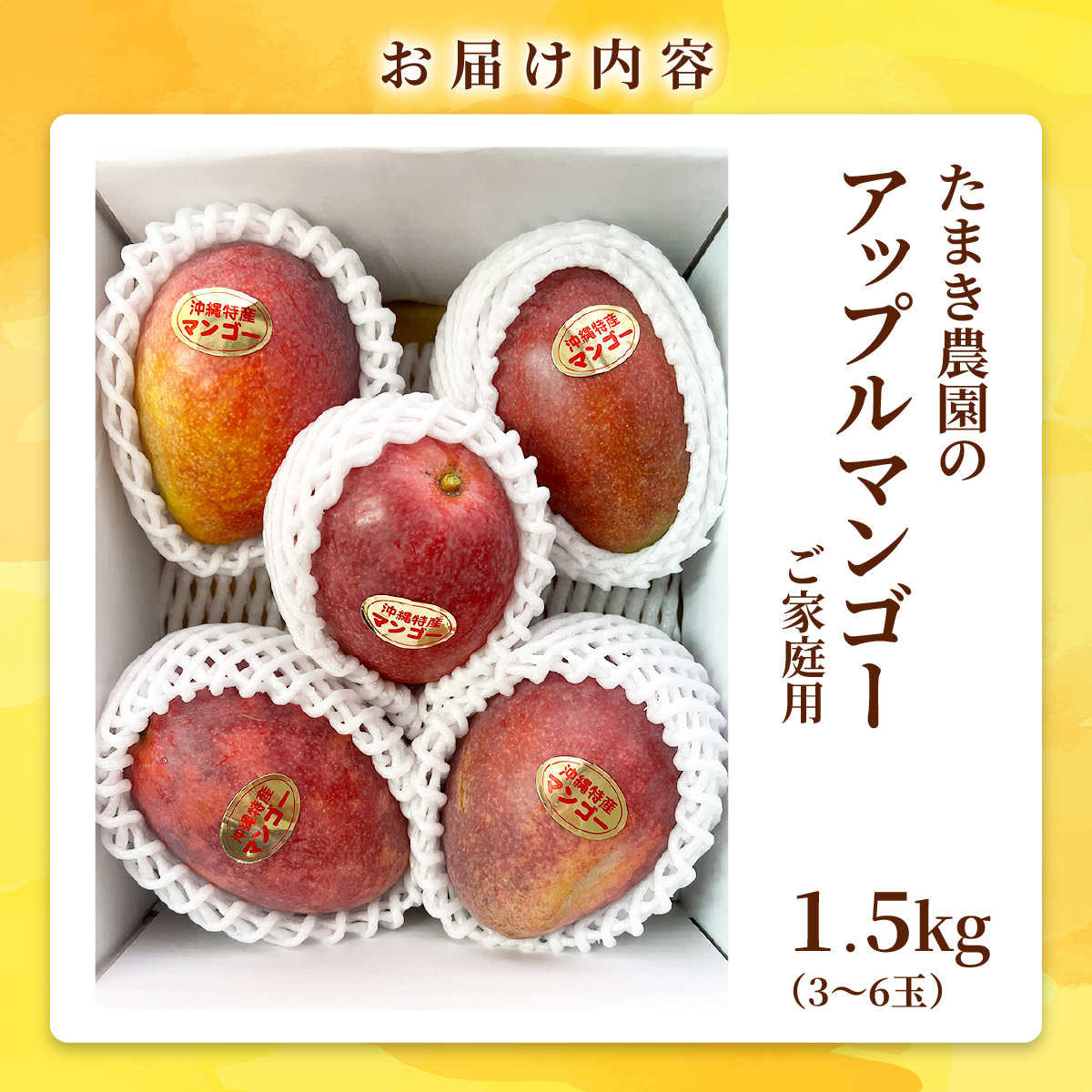 たまき農園のアップルマンゴー（1.5kg）ご家庭用　3～6玉 I マンゴー まんごー トロピカルフルーツ フルーツ 沖縄県 南城市 ふるさと納税