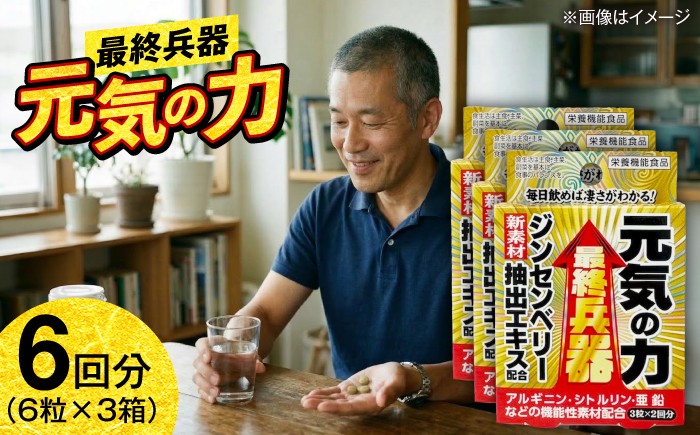
                  サプリ 最終兵器 元気の力 6粒 3箱セット / サプリメント サプリ 活力 コンディション 健康 栄養補給 ジンセンベリー 亜鉛 シトルリン 男性 プレミアム さぷり 小分け 簡単 携帯用 元気 亜鉛 サプリ ミネラル 国産 3ヶ月 まとめ買い 男性 健康維持 継続 藤井寺市 おすすめ 人気 / 大阪府藤井寺市/(株)アスナロ化工研究所 [BLAX016]
                