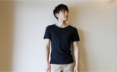 《絹生活研究所》インナー／メンズ／半袖／黒（2サイズ） インナーウェア 下着 肌着 Tシャツ ファッション 服 男性  Lサイズ