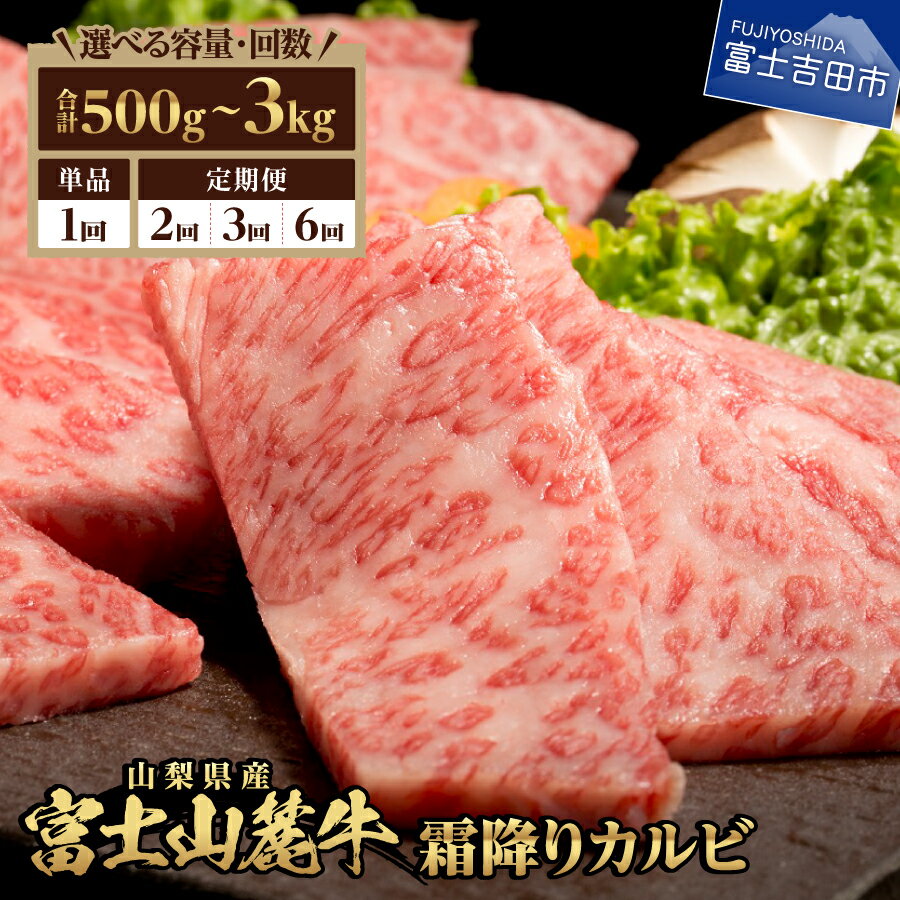 【ふるさと納税】 牛肉 霜降りカルビ 500g 選べる お届け回数 1回 2回 3回 6回 肉 焼肉 BBQ アウトドア 精肉 ビーフ 国産 富士山麓牛 カルビ 霜降り やわらか 冷凍 送料無料 山梨県産 富士吉田