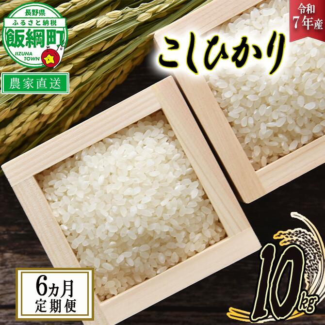 【ふるさと納税】 米 こしひかり 10kg × 6回 【 6か月 定期便 】( 令和7年産 ) 米澤商店 長野県 飯綱町 【 コシヒカリ 白米 精米 お米 信州 】発送時期：2025年10月上旬〜 [お届け6回 (***)]