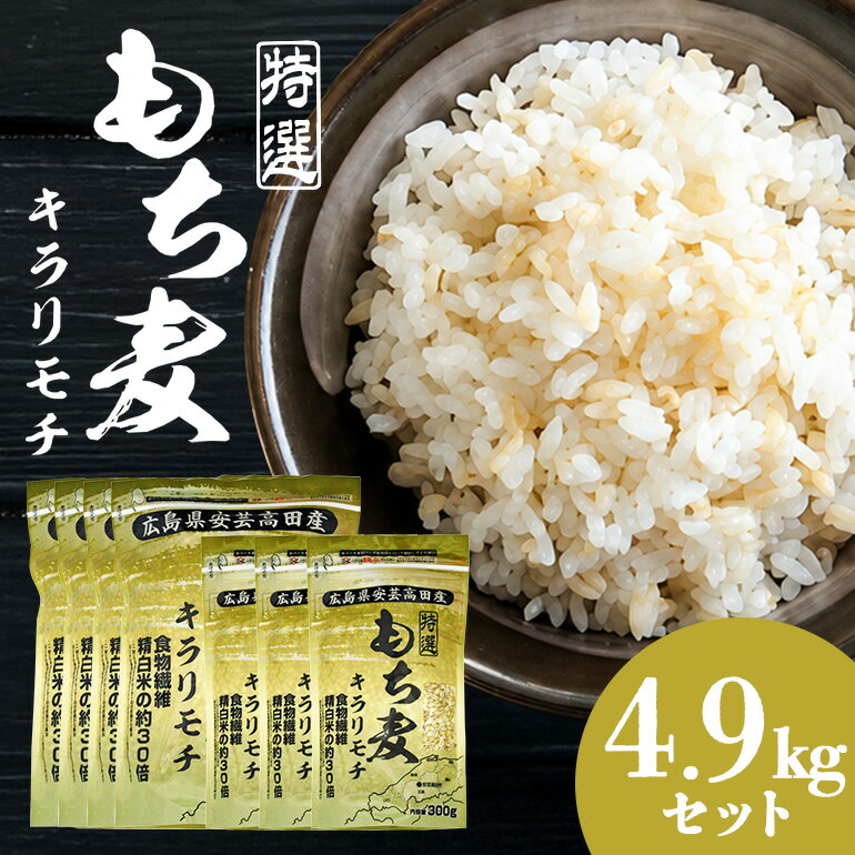 【ふるさと納税】もち麦 国産 特選 キラリモチ 4.9kg セット 1kg ×4袋 300g×3袋 大麦 ごはん 米 お米 雑穀米 雑穀 もちもち 麦ごはん もちむぎ もち麦ご飯 ダイエット タンパク質 腸活 ヘルシー 食品 食物繊維 健康 大粒 家庭用 お取り寄せ 送料無料 広島 安芸高田市
