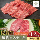 【ふるさと納税】【レビューキャンペーン実施中】【牧場直送】【全3回定期便】焼肉とステーキセット！佐賀牛希少部位焼肉600gと赤身ステーキ600g 計3.6kg（600g×2種×3回） 佐賀県/有限会社佐賀セントラル牧場[41ASAA046]