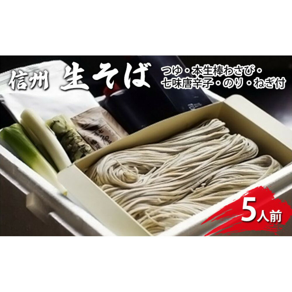 【ふるさと納税】生そば5人前　つゆ・本生棒わさび・七味唐辛子・のり・ねぎ付 | つゆ・本生棒わさび・七味唐辛子・のり・ねぎ付 信州 ギフト ご当地 グルメ セット 麺類／そば 蕎麦／生 半生めん ソバ