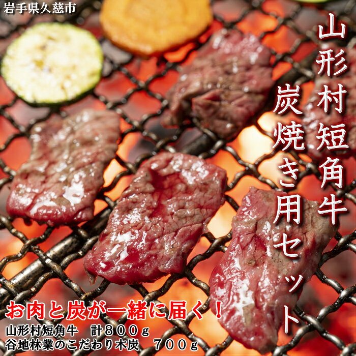 【ふるさと納税】お届け月が選べる！「山形村短角牛炭焼き用セット（冷蔵：肩ロースステーキ250g、手切りカルビ150g、焼肉用バラスライス200g、赤身スライス200g、谷地林業の木炭700g）」アウトドア 牛肉 牛 焼肉 国産飼料 100％ 希少 貴重 数量限定 人気 BBQ チルド パック
