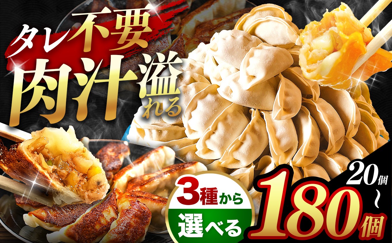 
            選べる種類 『玉名餃子』or 『黒豚餃子』 or 『トマトチーズ餃子』 選べる種類 20個 or 50個 or 80個 or 120個 or 180個（1回・3回・6回・12回） | 餃子 ぎょうざ お手軽 小分け 冷凍 冷凍食品 おかず 豚肉 熊本県 玉名市
          