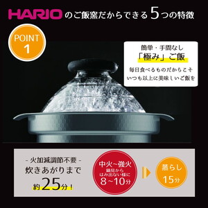 HARIO フタがガラスのIH対応ご飯釜 雪平 1～3合［GIS-200］｜ハリオ 耐熱 ガラス キッチン 日用品 キッチン用品 日本製 おしゃれ かわいい 炊飯器 ご飯 ご飯釜 鍋 IH_BD30◇