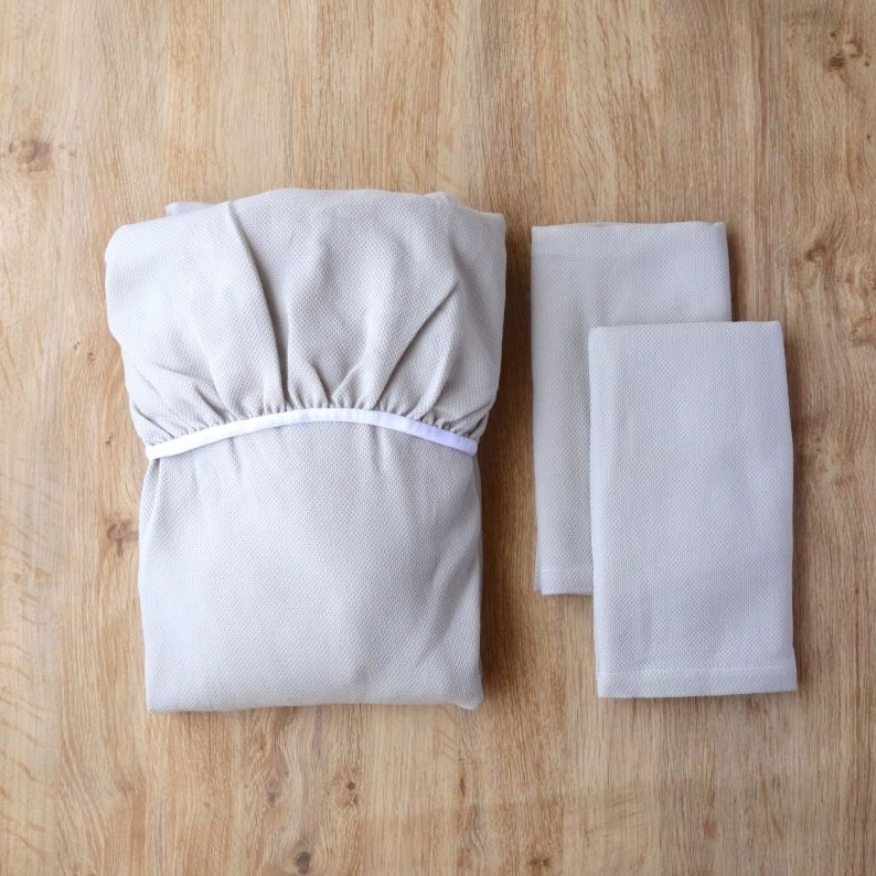 【tissu de coton/ハニカム織】泉州南部織 BED用ダブルシーツ＆ピロー2枚（LGY） G1960