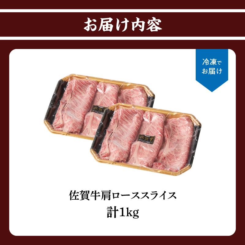 上場亭 佐賀牛肩ローススライス 1kg ／ すき焼き しゃぶしゃぶ 牛肉 佐賀牛 霜降り 赤身 スライス 肩 ロース 薄切り A4 A5 黒毛和牛 ブランド牛 肉 お肉 国産 佐賀県 玄海町 冷凍