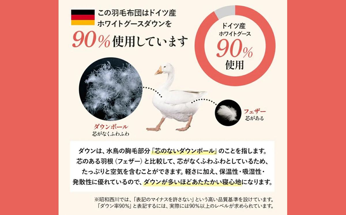 昭和西川 CMD 羽毛掛け布団 ベージュ ダブルロング ドイツ産グース90％ 380ダウンパワー【昭和西川 選べる ベージュ ダブル ロング グース 羽毛掛けふとん 羽毛ふとん 羽毛布団 掛け布団 C