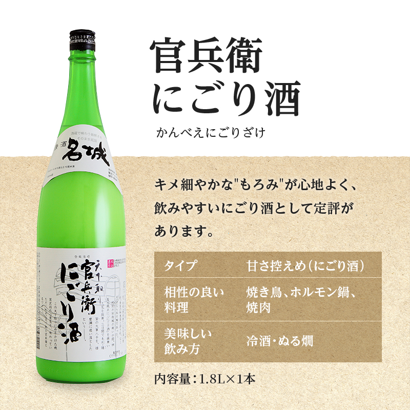 【定期便4回お届け】蔵人の晩酌セット　「兵庫 男山」 1.8L×1本「官兵衛にごり酒 」1.8L×1本「官兵衛しぼりたて」 1.8L×1本