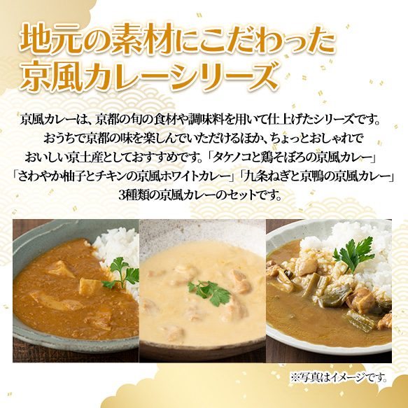 ＜地元にこだわったシリーズ＞京風カレーセット(3種×各2個・計6個) カレー タケノコ 柚子 九条ネギ 詰め合わせ 食べ比べ グルメ インスタント レトルト カレールー 常温 保存食 非常食 【uj-