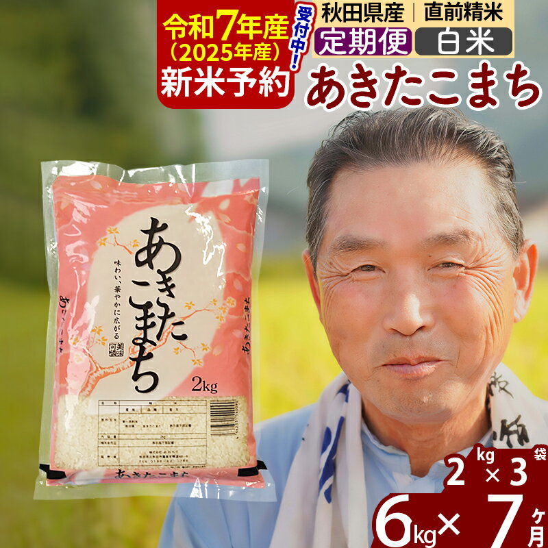 【ふるさと納税】※令和7年産 新米予約※《定期便7ヶ月》秋田県産 あきたこまち 6kg【白米】(2kg小分け袋) 2025年産 お届け時期選べる お届け周期調整可能 隔月に調整OK お米 おおもり