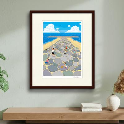 ふるさと納税 茅ヶ崎市 湘南・茅ヶ崎で描く、海を感じるイラストアート『ジークレーアートフレーム　SL-03』(大:四つ切)