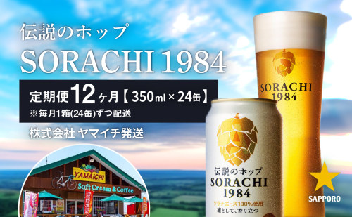 ビール 定期便 12ヶ月 SORACHI1984 350ml × 24缶 上富良野町発祥！ 伝説のホップ ソラチエース ソラチ sorachi ソラチ1984 サッポロビール サッポロ 地ビール お酒 酒 アルコール ヤマイチ 12回 1年 お楽しみ 北海道 上富良野町
