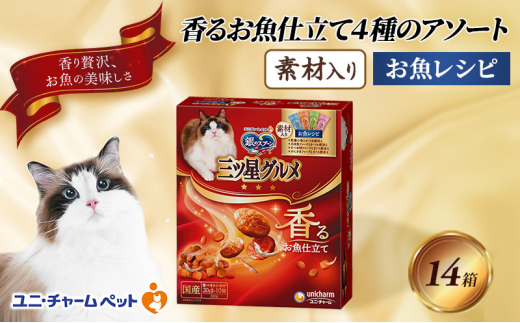 銀のスプーン三ツ星グルメ 香るお魚仕立て4種のアソート素材入り お魚レシピ 200g×14箱 ペットフード キャットフード 猫のごはん 猫用フード 猫 ペット   小分け 個包装 ドライ ユニ・チャーム ペット ユニ・ケアー [№5275-0327]