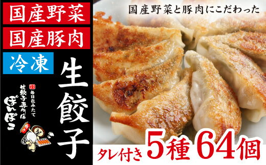【ふるさと納税】 餃子 おすすめ ぎょうざ ギョーザ 冷凍 生餃子 5種類 64個 (餃子のタレ付) 食べ比べ セット 国産野菜 国産豚肉 総菜 おかず おつまみ 中華 冷凍食品 ニンニク ニンニク抜き 青紫蘇 柚子胡椒 チーズ パリッと もっちり 焼くだけ 簡単 岩手県 滝沢市 送料無料