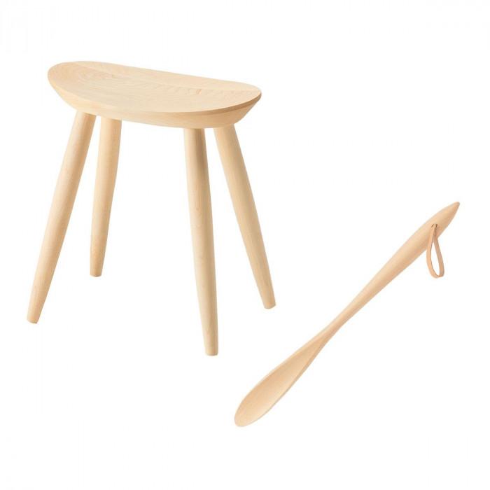 【ふるさと納税】 【ギフト用】旭川家具　コサイン　エントランススツールと靴べら（S）のセット メープル_02840 | 北海道 旭川市 木製 家具 玄関用スツール 靴べら コンパクトスツール 奥行コンパクト プレゼント 記念品 シンプル ナチュラル 手作り 北欧 天然木 無垢