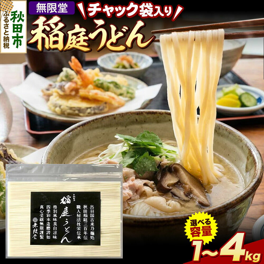 【ふるさと納税】無限堂 稲庭うどん チャック袋入り【選べる内容量 1kg／2kg／3kg／4kg】（1kg：約10人前） 秋田 [細麺 細めん コシ いなにわ うどん 乾麺 干麺 干し麺 職人技 手造り]