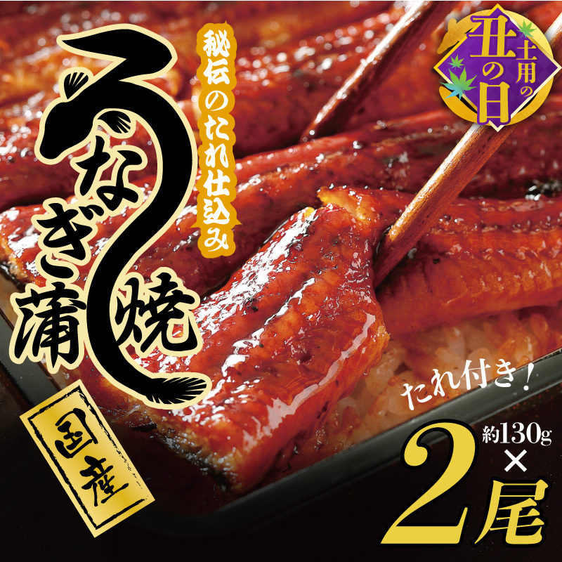 【土用の丑の日までにお届け】国産うなぎ 約130ｇ×2尾  秘伝のたれ 蒲焼 鰻 ウナギ 無頭 炭火焼き 備長炭 手焼き G1867c