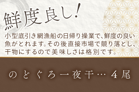 ノドグロ一夜干４尾セット【のどぐろ一夜干し のどぐろ 干物 4尾 1尾あたり140～160g 島根県産 大田市産 魚介類 魚 ノドグロ のど黒 高級魚 干物 真空パック 冷凍】