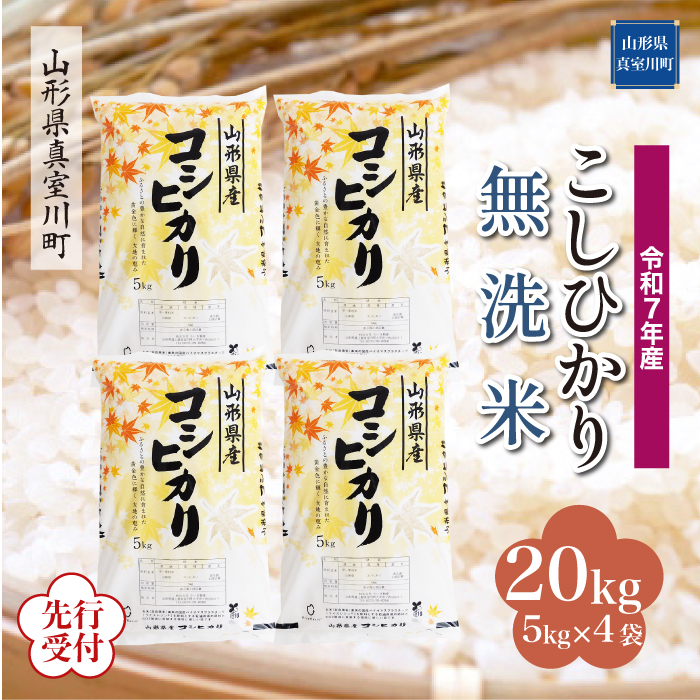 ＜令和7年産米先行受付＞ 真室川町産 こしひかり 【無洗米】 20kg （5kg×4袋） 配送時期指定できます！