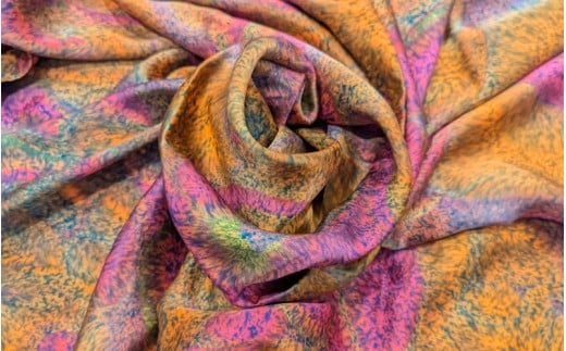 墨流し染 シルク スカーフ (秋色微粒子) ／ 染美堂 一点物 絹 現代風 アート サテン織 贈り物 上品 奈良県 葛城市  【snbd017】