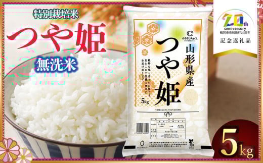 【令和6年産】 特別栽培米つや姫 無洗米5kg（5Kg×1袋）  山形県鶴岡市産 米食味鑑定士お薦め　【市制施行20周年記念返礼品】