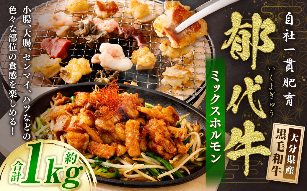
                  自社一貫肥育・郁代牛ミックスホルモン（大分県産黒毛和牛） 約1kg ミックスホルモン 牛ホルモン 肉 お肉 ホルモン
                