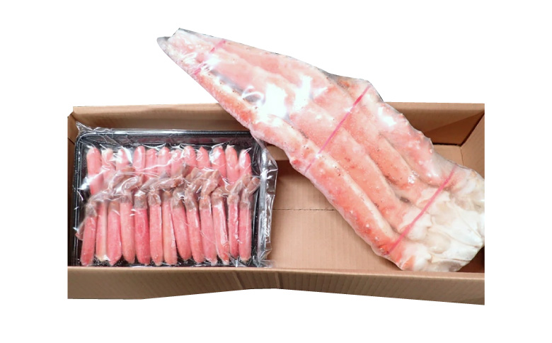 ボイル済み本タラバガニ1.8～2kg、生ずわいポーション500g(25～30本) D-14054