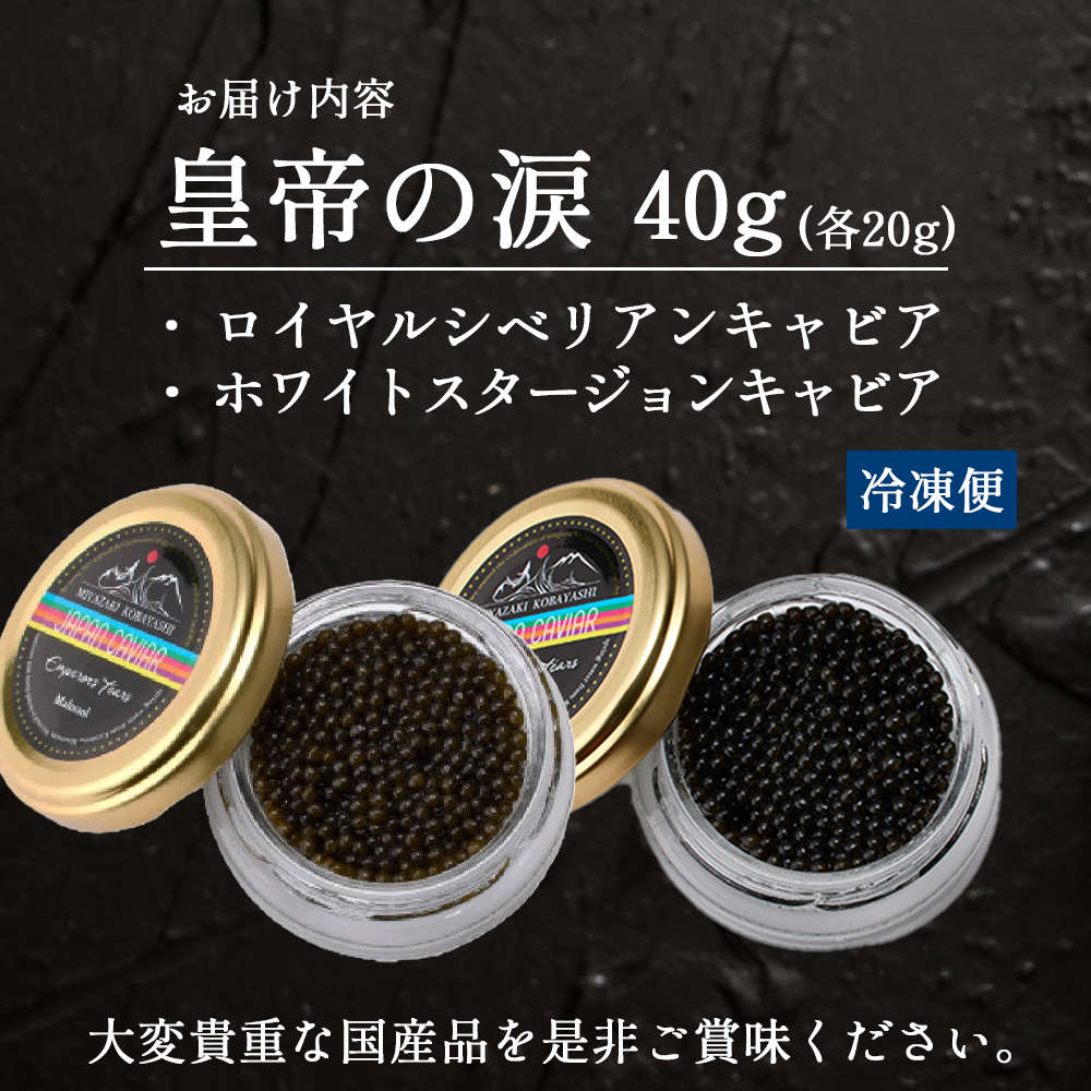 【E303】【純国産キャビア】皇帝の涙2種食べ比べ 計40g（ロイヤルシベリアン・ホワイトスタージョン）国産 チョウザメ キャビア 食べ比べ_イメージ5
