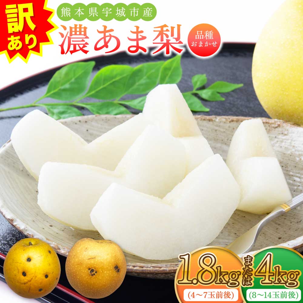 【ふるさと納税】訳あり 梨 なし 秋月 幸水 豊水 新高 秋麗 甘太 和梨 お取り寄せ 濃あま梨 選べる容量 約1.8kg もしくは 約4kg 品種おまかせ 冷蔵 国産 九州 熊本県 宇城市 小川町産 農園とフォーク青果店 8月上旬から9月下旬発送予定