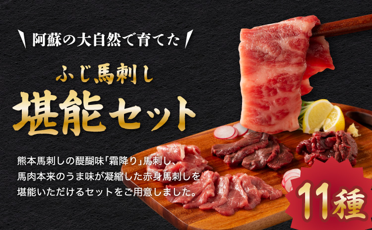  ふじ馬刺し堪能セット 肉 刺身 馬 三枚バラ メン 大トロ 中トロ ヒレ シャトーブリアン ロース ランプ 上赤身 赤身 フタエゴ バラヒモ ユッケ ネギトロ フジチクオリジナル 霜降り 熊本 熊本