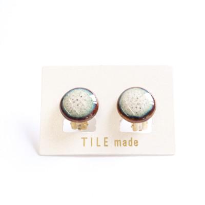 ふるさと納税 瑞浪市 【美濃焼】黄緑むらタイルイヤリング(直径15mm)